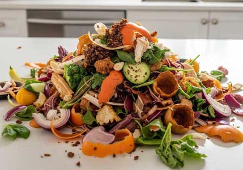 Personne préparant un repas créatif avec des restes de légumes sur une planche à découper