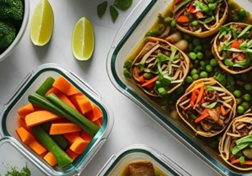 Plats préparés en batch cooking dans des contenants