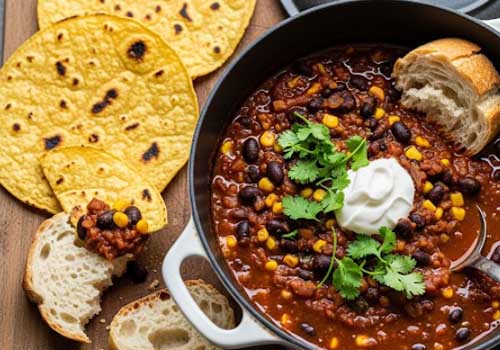 Chili de Haricots Noirs et Maïs (avec tortillas/pain)
