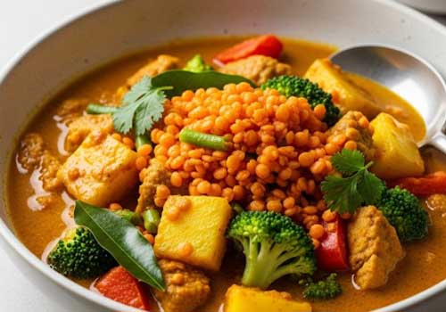 Lentilles Corail Curry Coco (avec légumes)