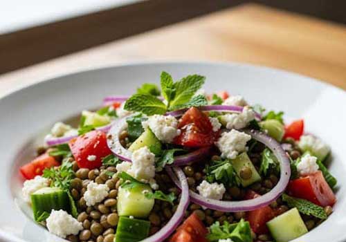 Salade Composée de Lentilles Vertes, Feta et Concombre