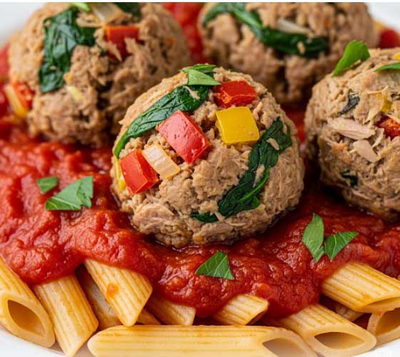 Boulettes de thon légumes avec des pates