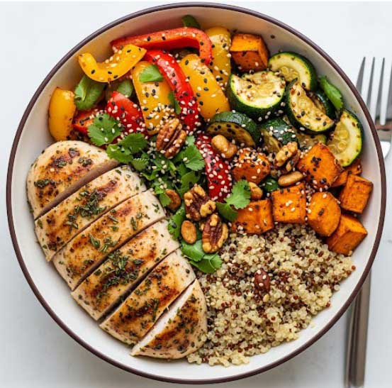 Buddha Bowl au Poulet Grillé, Quinoa et Légumes Rôtis