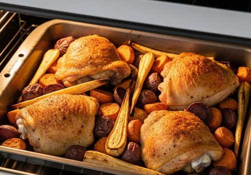 Cuisses de Poulet Rôties et Légumes Racines au Four