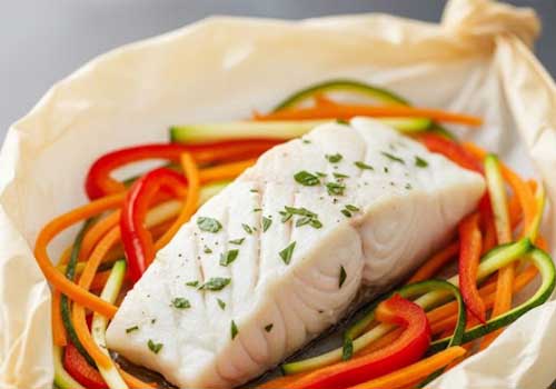 Filet de Poisson Blanc en Papillote et Julienne de Légumes