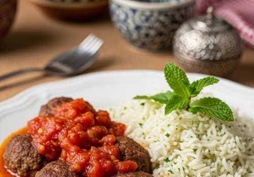 Kefta en Sauce Tomate et Riz Mentholé