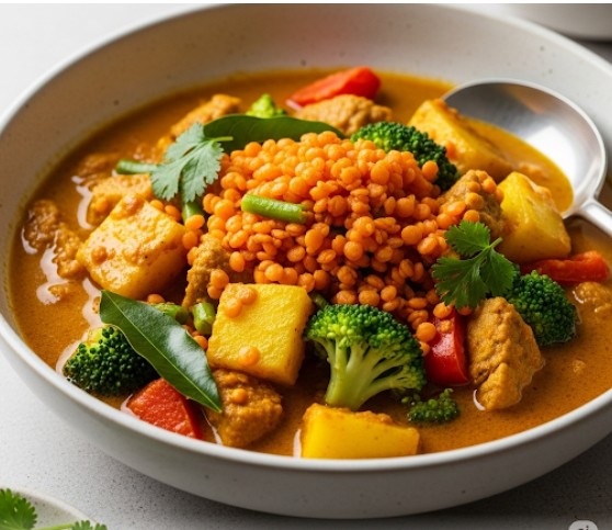 Lentilles Corail Curry Coco (avec légumes)