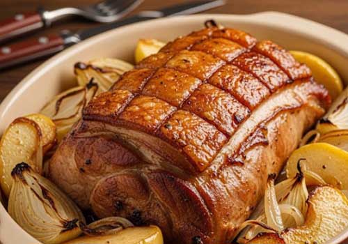 Rôti de Porc aux Pommes et Oignons Confits