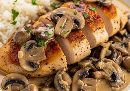 Poulet à la créme et aux champignons