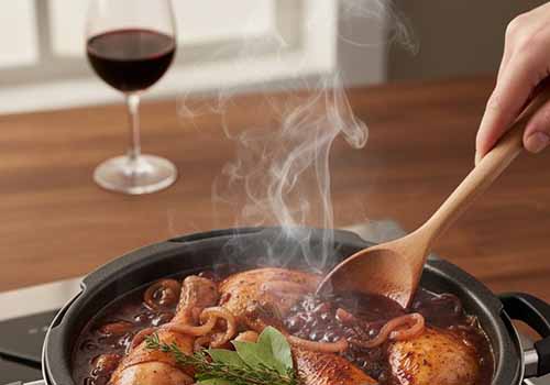 Plat contenant du coq au vin