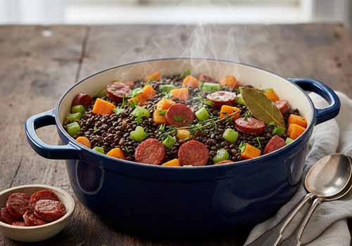 Cocotte de Lentilles Beluga et Légumes Racine