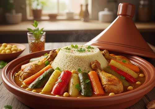 Couscous au Poulet dans un plat à tajine