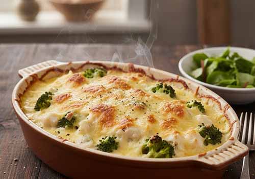 Gratin de Poisson et Brocoli sortant du four