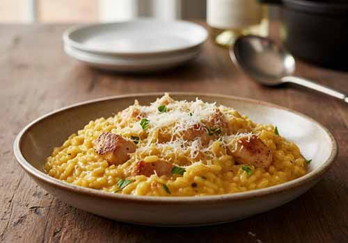 Risotto Poulet Parmesan dans une assiette