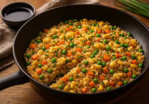 Riz Cantonais Végétarien dans un wok