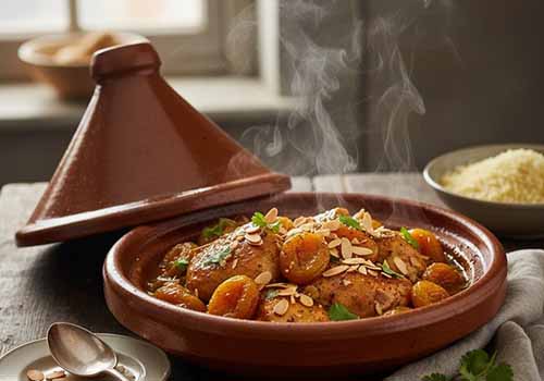 Tajine de Poulet aux Abricots et Amandes