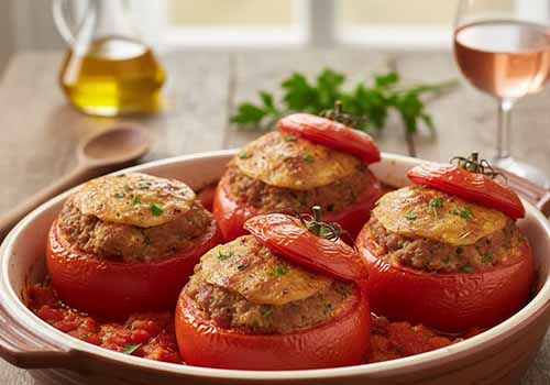 Tomates Farcies à la Provençale avec un verre de rosé