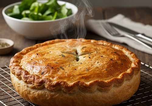 Tourte à la pomme de terre et oignon sortant du four