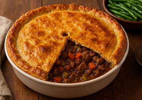 Tourte à la viande à l'anglaise (Meat Pie) sortant du four