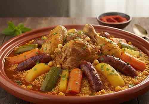 Couscous Royal servi dans un plat