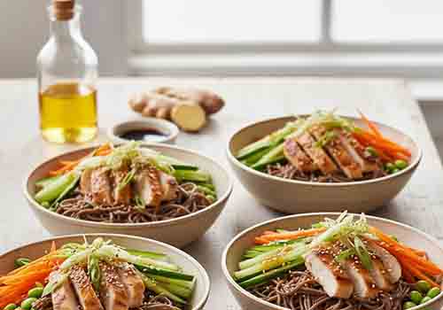 Salade de Nouilles Soba Froides au poulet et légumes