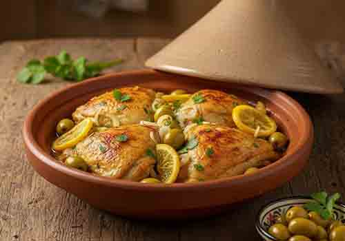 Tajine de Poulet aux Olives et Citrons Confits